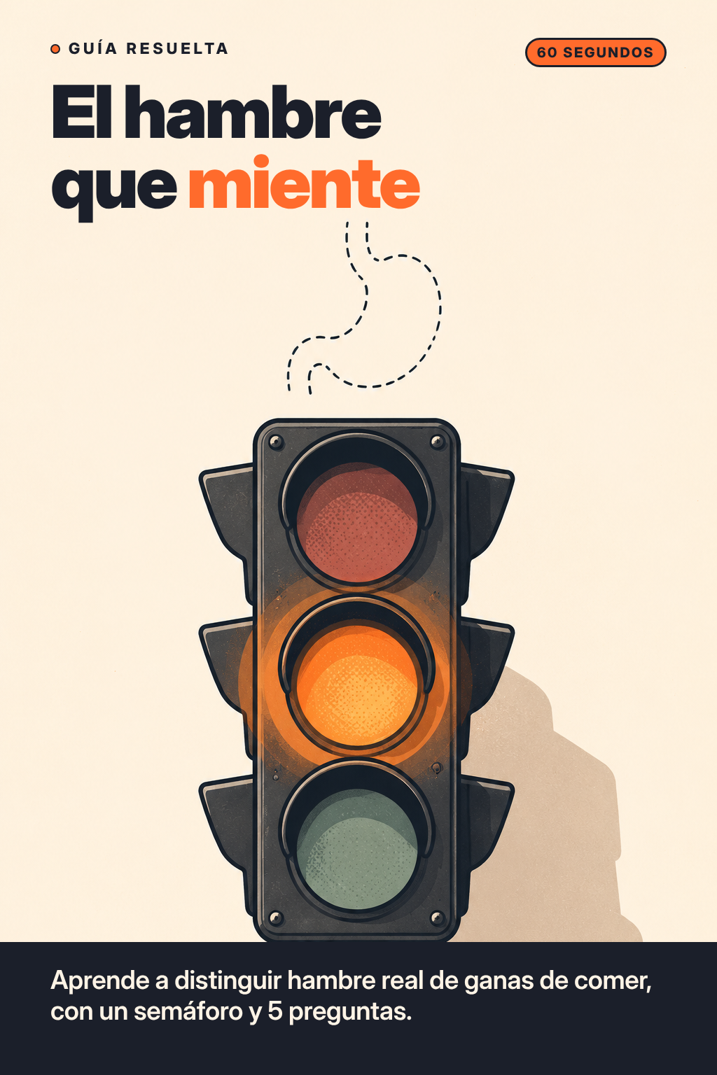 Portada de El hambre que miente: semáforo con la luz naranja encendida